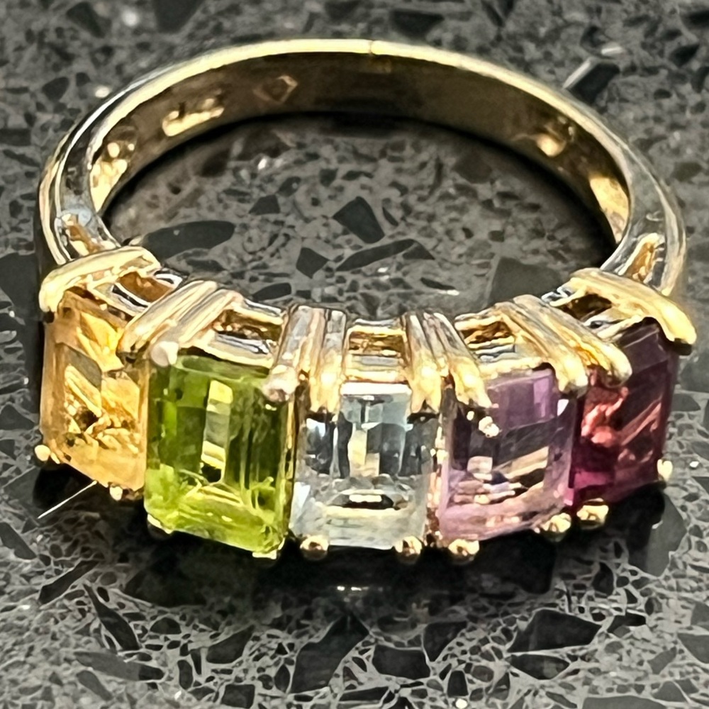 Suzanne Somers vintage emerald cut citrine peridot topaz amethyst garnet ring - Picture 2 of 4